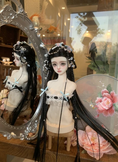 ドール用ウィッグ  ツインテール パーマヘア ミルク絲  ブラック  YOSD/MSD/小顔SD/SDサイズ用 BJD用