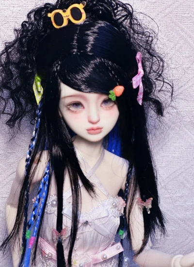 ドール用ウィッグ    パーマヘア ミルク絲  ブラック  YOSD/MSD/小顔SD/SDサイズ用 BJD用