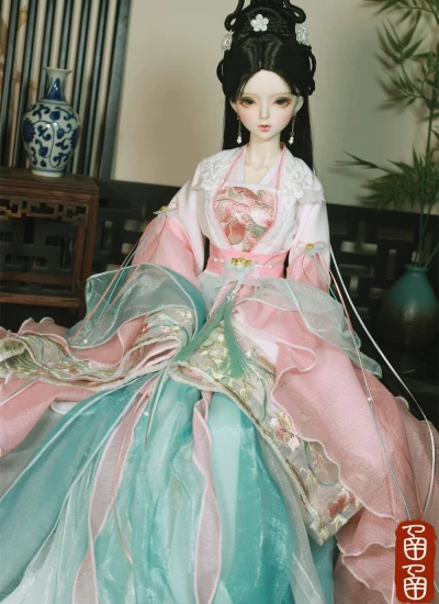 ドール用服 時代服 漢服 刺繍 ピンク グリーン 女の子用 MSD/SD/SD16サイズ人形用 BJD用