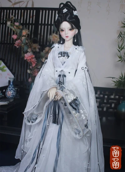 ドール用服 時代服 漢服 刺繍 ホワイト 女の子用 MSD/SD/SD16サイズ人形用 BJD用