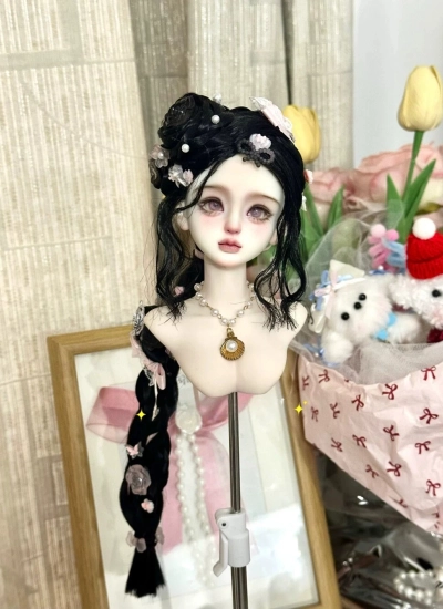 ドール用ウィッグ テール パーマヘア ミルク絲  ブラック  YOSD/MSD/小顔SD/SDサイズ用 BJD用