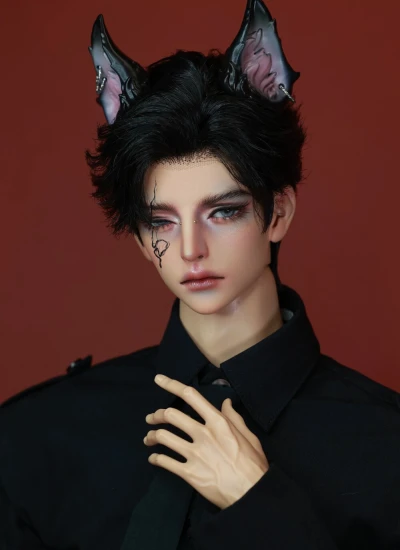 ドール用 犬耳パーツ 立て耳 ブラックピンク メイク付き 70/75サイズ人形通用　BJDDOLL