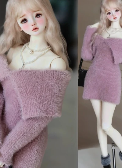 ドール用服 ニットワンピース パープル ブルー ホワイト ベージュ 女の子用 MSD/SDサイズ人形用 球体関節人形用 BJD用