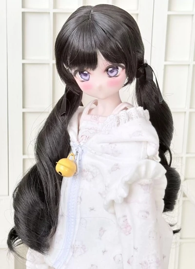 ドール用ウィッグ  ロングツインテール 前髪 スタイリングあり ブラック 高温糸 MSD/SDサイズ  球体関節人形用 BJD用