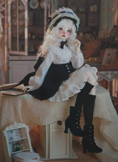 ドール用服 ワンピース 白黒 女の子用 MSD人形用 球体関節人形用 BJD用