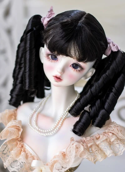 ドール用ウィッグ 柔らかい糸 ブラック パーマ SDサイズ用 BJD用 BF09