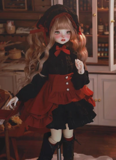 ドール用服 ワンピース ブラック+レッド 女の子用 MSD人形用 球体関節人形用 BJD用