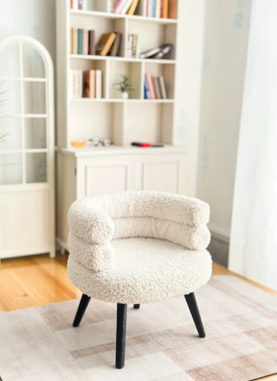 ドール用家具 インテリア ラムウール 化粧スツール 椅子 ホワイト 1/4 1/3 MSD/SDサイズ人形用 AuntHui Made