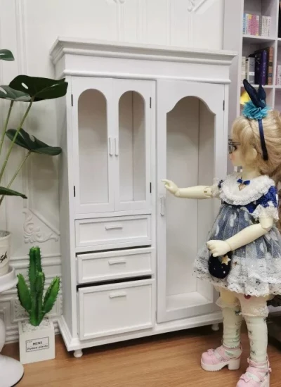 BJDドール用 インテリア 家具 衣装収納 クローゼット タンス ブルー/ホワイト 撮影道具 木製 1/4サイズ人形用 AuntHui Made