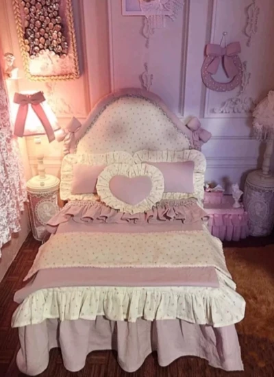 BJDドール用 インテリア 家具 ベッド 7点セット ピンク 撮影道具 1/6、YOSD、1/4、MSDサイズ人形用【瞳画】