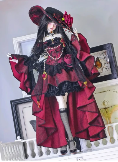 ドール用服 メイドドレス レッド MSDサイズ人形通用 女の子用 球体関節人形 BJDDOLL