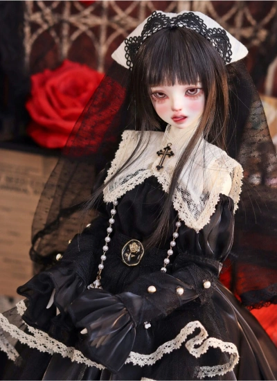 ドール用服 メイドドレス ブラック MSDサイズ人形通用 女の子用 球体関節人形 BJDDOLL【十字夜鶯ーCross Nightingale】