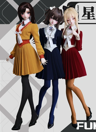 BJDドール用スーツセット 漫画少女体用 レッド イエロー ネイビー SDサイズ 女の子用 球体関節人形