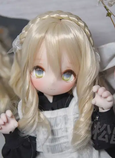 即納 BJDドール用 ウィッグ パーマ ゴールド 高温糸幼SDサイズ人形用