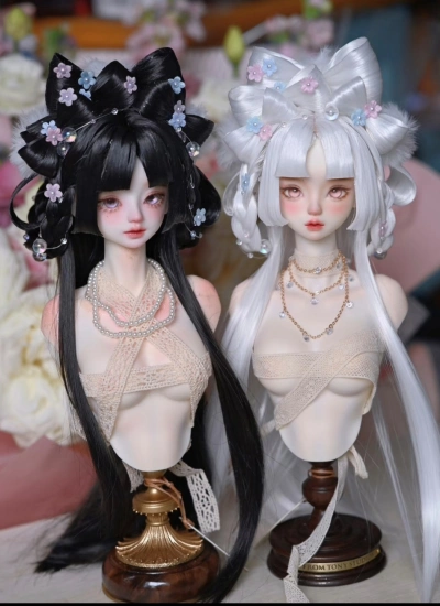 ドール用ウィッグ スタイルウィッグ ホワイト ブラック  ピンク スモークブルー ゴールド ワインレッド SD/MSDサイズ【繁花】