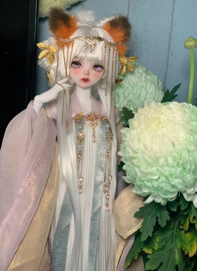 BJD Wig [Charming Fox] Cute Bow Ancient Style Wig for 1/6 1/4 1/3 Ball-jointed Doll