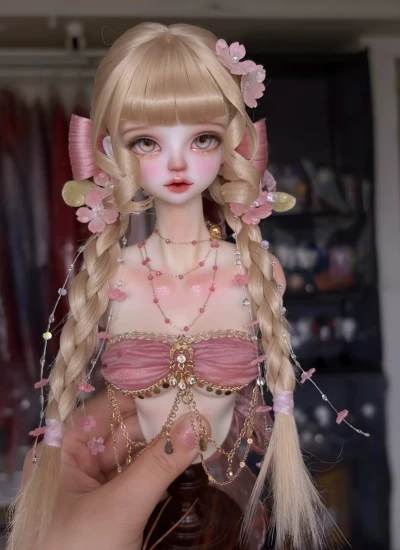 BJD Wig [Spring Cherry Blossom] Country-style Double Braids Wig for 1/4 Ball-jointed Doll