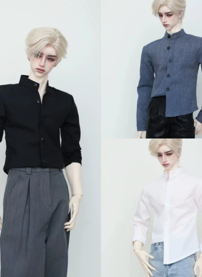 ドール用服 シャツ 立ち襟 ブルーグレー ブラック ホワイト A126 ID75/Loongsoul73/POPO68/SD/SD10/MSDサイズ 男の子用 球体関節人形用 BJD用