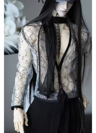 ドール用服 レースシャツ  ブラック 男の子用 ID75/Loongsoul70/DZ73/Loongsoul77/AM77/78/マッスルMSDサイズ人形用 BJD用