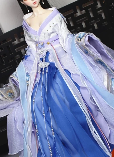 ドール用服 時代服 漢服 刺繍  パープル 女の子用 MSD/SD/SD16サイズ人形用 BJD用 嫣然