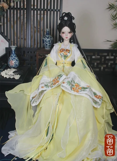 ドール用服 時代服 漢服 刺繍  イエロー 女の子用 MSD/SD/SD16サイズ人形用 BJD用 婉嫣