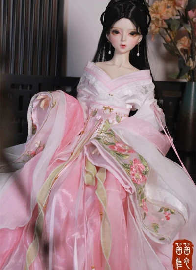 ドール用服 時代服 漢服 刺繍  ピンク 女の子用 MSD/SD/SD16サイズ人形用 BJD用 芸柔