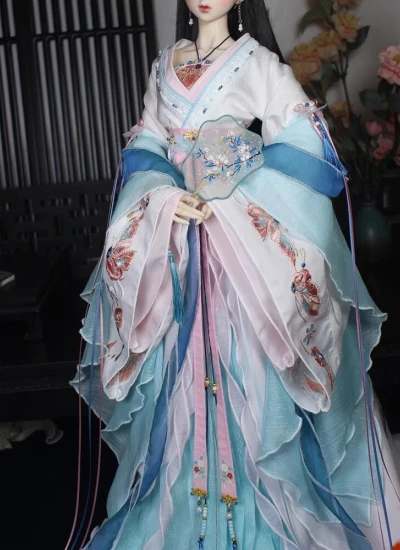 ドール用服 時代服 漢服 刺繍 ピンク グリーン 女の子用 MSD/SD/SD16サイズ人形用 BJD用 晴澜