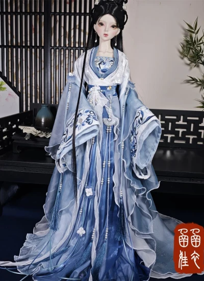 ドール用服 時代服 漢服 刺繍  ブルー 女の子用 MSD/SD/SD16サイズ人形用 BJD用 茉语