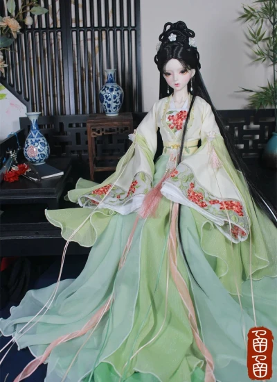 ドール用服 時代服 漢服 刺繍  グリーン 女の子用 MSD/SD/SD16サイズ人形用 BJD用 轻妍