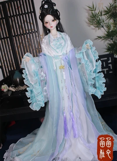 ドール用服 時代服 漢服 刺繍  ブルー 女の子用 MSD/SD/SD16サイズ人形用 BJD用 月澜