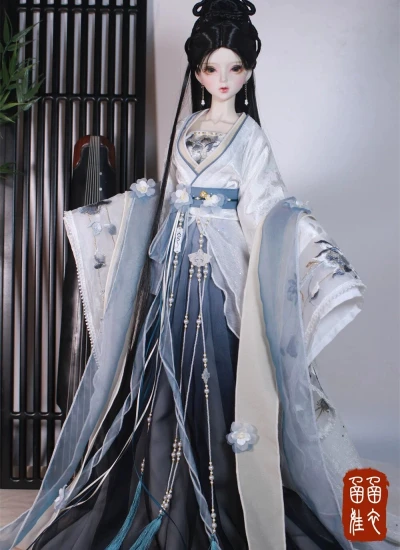 ドール用服 時代服 漢服 刺繍  黒白 女の子用 MSD/SD/SD16サイズ人形用 BJD用 墨染