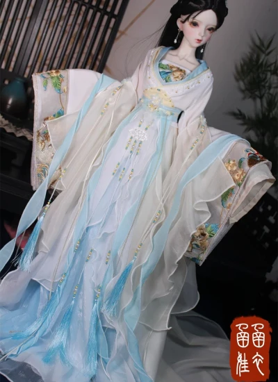 ドール用服 時代服 漢服 刺繍  ライトブルー 女の子用 MSD/SD/SD16サイズ人形用 BJD用 云舒