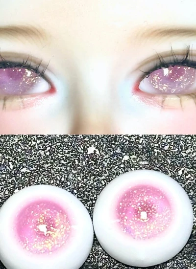 ドール用アイ 樹脂 レジン ピンク キラキラ ラメ入り 12mm/14mm/16mm BJD