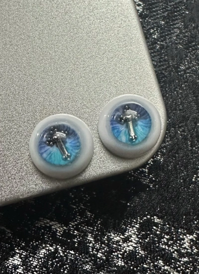 ドール用アイ 樹脂 レジン【十字架】ブルー グラデーション 14mm/8mm BJD