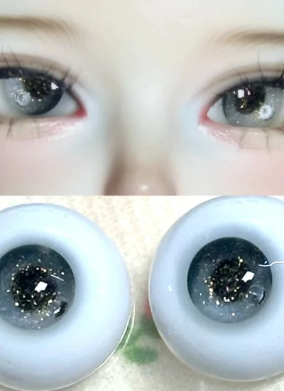 ドール用アイ 樹脂 レジン【重工ダイヤ03】グレー＋ゴールドラメ 12mm/14mm/16mm BJD
