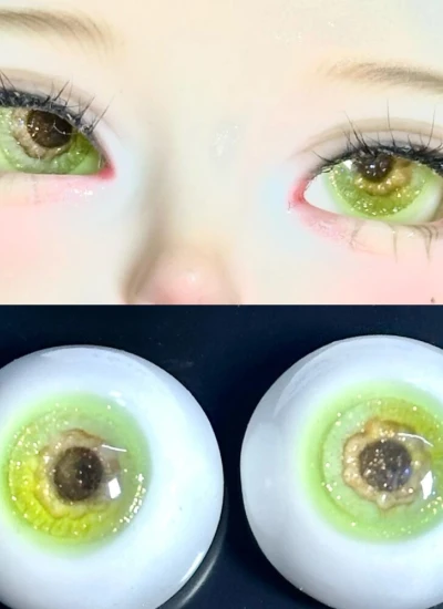 ドール用アイ 樹脂 レジン「重工アイボ」グリーンイエロー グラデーション 12mm/14mm/16mm BJD