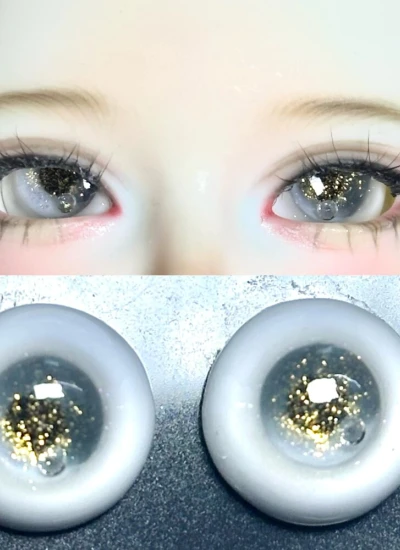 ドール用アイ 樹脂 レジン【重工ダイヤ02】グレー＋ゴールドラメ 12mm/14mm/16mm BJD