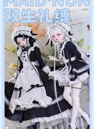 BJDドール用服 【【双生礼缚】BJD 大四 クラシックメイド&シスタードール服セット ピンク/ブルー/ブラック 大きめMSDサイズ人形用 女の子用