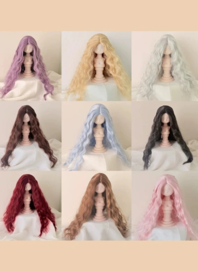 ドール用ウィッグ ロング パーマヘアー 中分け 柔らかい糸 ホワイト ピンク ブラック ゴールド ブラウン シルバー パープル YOSD/MSD/SDサイズ人形用 BJD