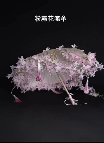 4月20日まで贈呈 AsleepEidolon咲月フルセットのギフト:粉霧花箋傘+粉桜織夢扇子