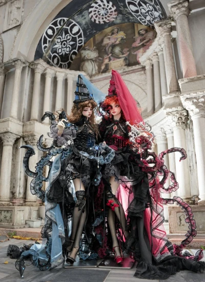 BJD Clothing Whispers of the Old Gods Blue Red Dress for SD/62cm/68cm Ball-jointed Doll