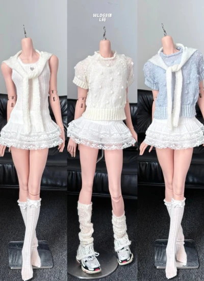 BJDドール用服 シャツ スカート ホワイト ブルー ピンク【奶油甜豆】 SD/70/75サイズ人形用【TBdoll】