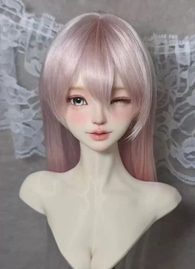 ドール用ウィッグ ロングヘアー M字前髪 ストレート ピンク モヘア材質 女の子用 SD/小顔SDサイズ 球体関節人形用 BJD用