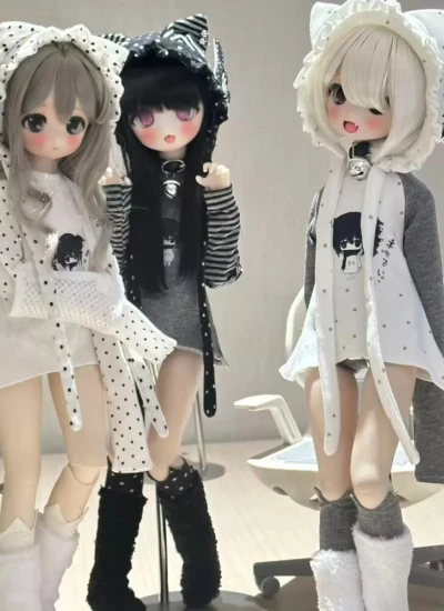 ドール用服 衣装セット【午夜迷猫】宅萌系 女の子用 ホワイト/グレー/ブラック/ブルー 1/4サイズ 球体関節人形用 BJDDOLL 卤lu肉馆