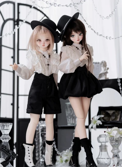 ドール用服【苍】lolitaブラウス/短パン 衣装セット ホワイト＋ブラック MSD/KUMAKO/SDサイズ人形用 球体関節人形 BJDDOLL 桜の家族