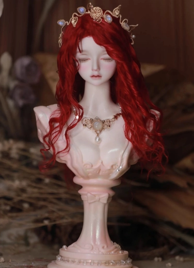 ドール用ウィッグ 【湿发感】スタイリングあり ロングヘアー モヘア ホワイト/レッド SD/小顔SDサイズ人形用 球体関節人形用