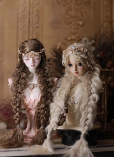 ドール用ウィッグ【エルフ風】スタイリングあり モヘア ゴールド/ブラウン SD/小顔SDサイズ人形用 球体関節人形用