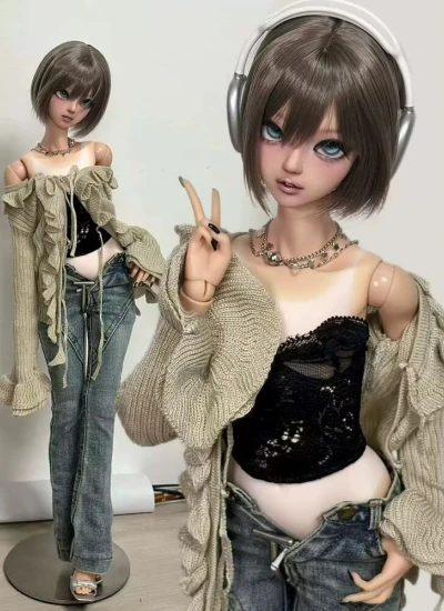 ドール用服 フリルニット ピンク/グリーン/ブルー/ダークグレー MSD/1/4サイズ人形通用 BJD【月白 moonwhite】