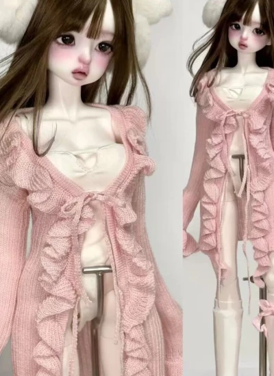 ドール用服 フリルニット ピンク/グリーン/ブルー/ダークグレー MDD/MSD/1/4サイズ人形通用 BJD【月白 moonwhite】