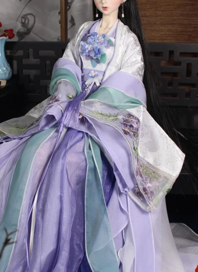 ドール用服 時代服 漢服 刺繍  パープル 女の子用 MSD/SD/SD16サイズ人形用 BJD用 紫苓